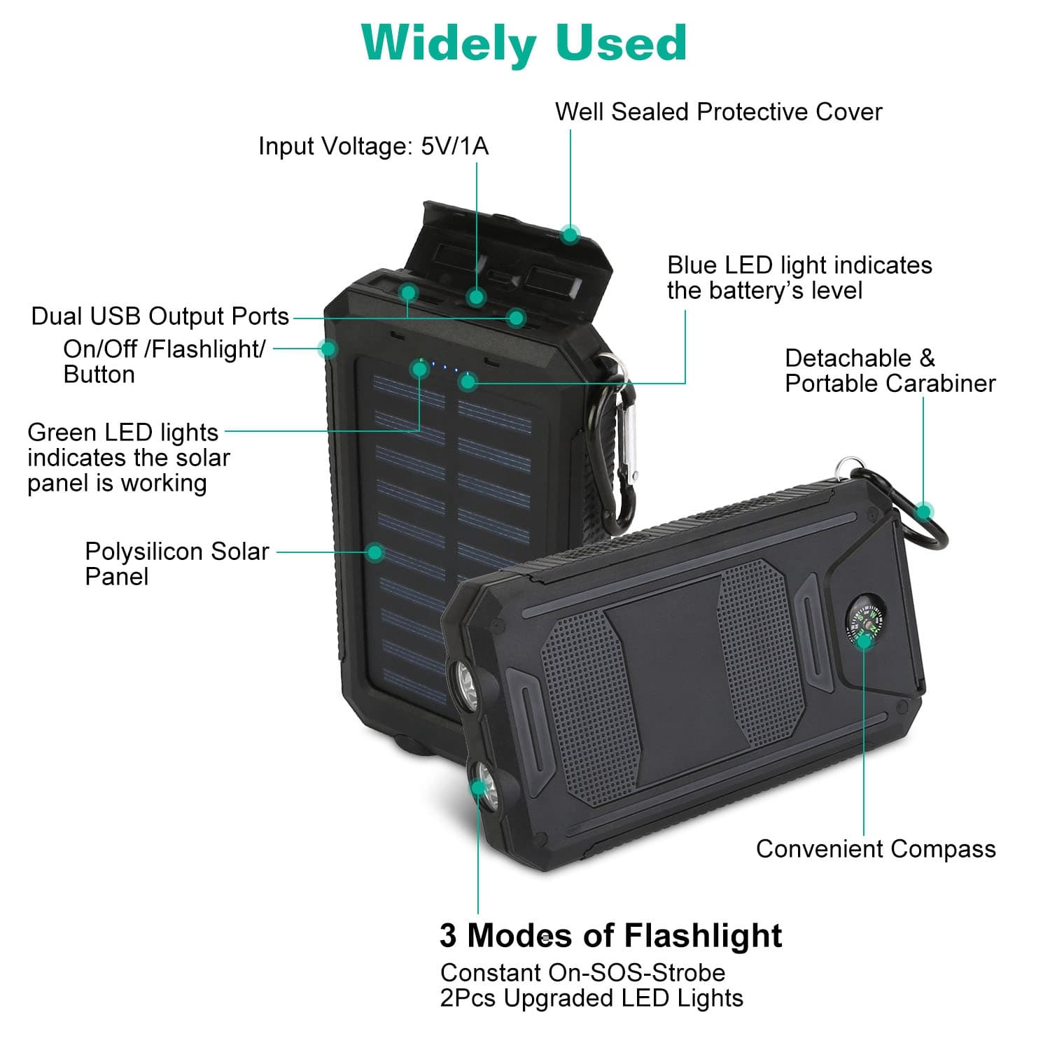 Solar Power Bank with SOS LED & Compass