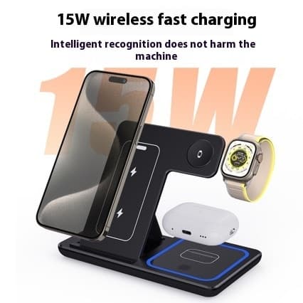 15W 3 In 1 LED Fast Wireless Charger Stand Foldable Charging Station For Smart Phone 15 14 13 12 11 IWatch 9 8 7 6 5 Air