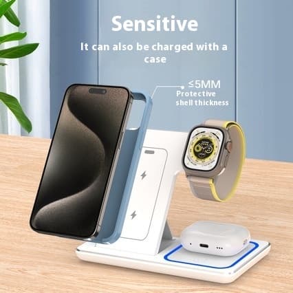 15W 3 In 1 LED Fast Wireless Charger Stand Foldable Charging Station For Smart Phone 15 14 13 12 11 IWatch 9 8 7 6 5 Air
