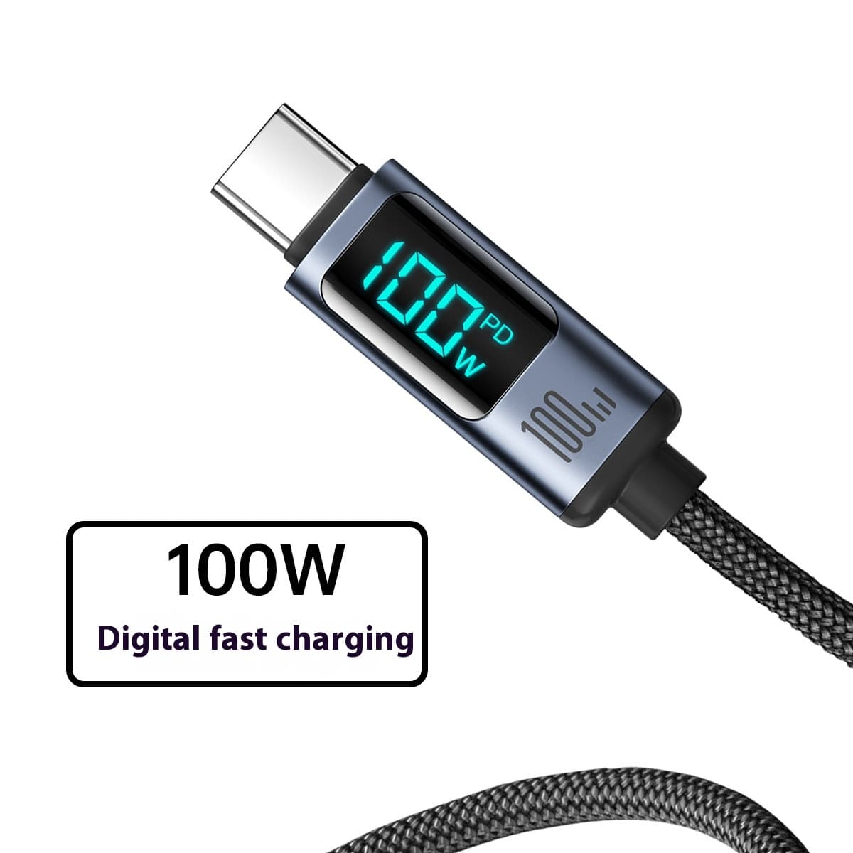 PD20 Charging 66W Charge Braiding Thread Aluminum Alloy Digital Display Fast Charge Data Cable Black USB Apple 120cm
