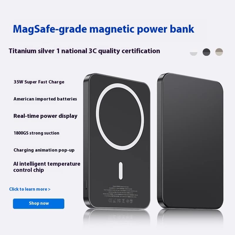 Magnetic Wireless Power Bank Magsafe Titanium Black 5000 MA